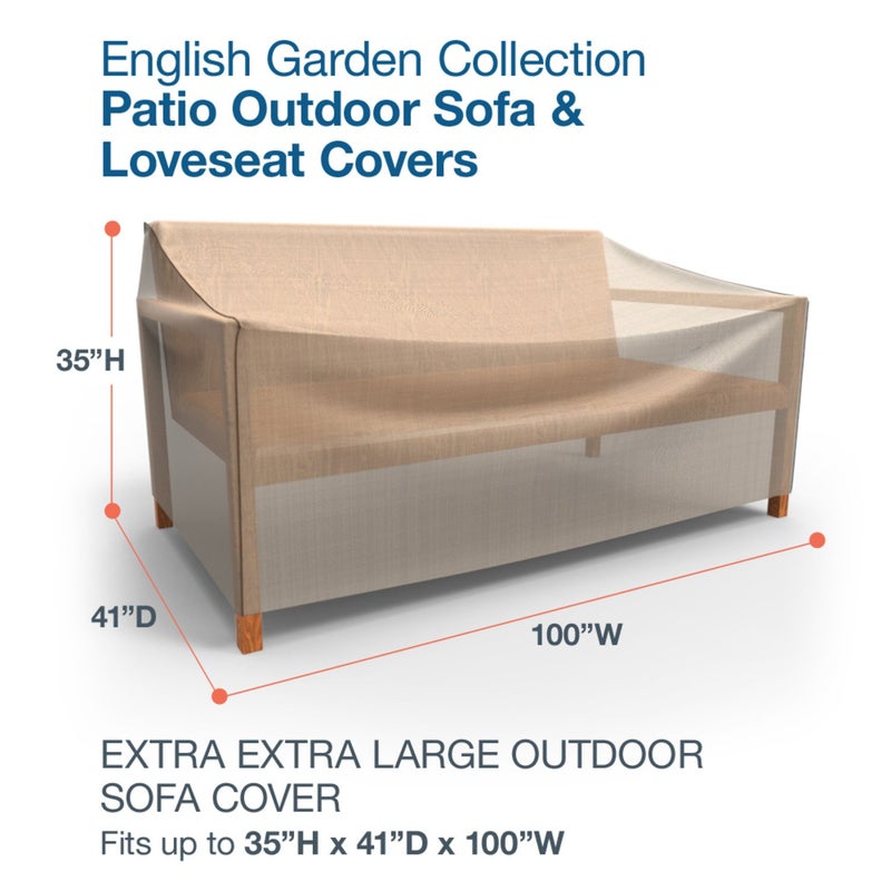 Budge English Garden Patio Sofa Cover, 600 Denier Waterproof & UV-Resistant Outdoor Furniture Cover, Fits Sofas up to 100" W x 41" D x 35" H, Tan Tweed - Image 2